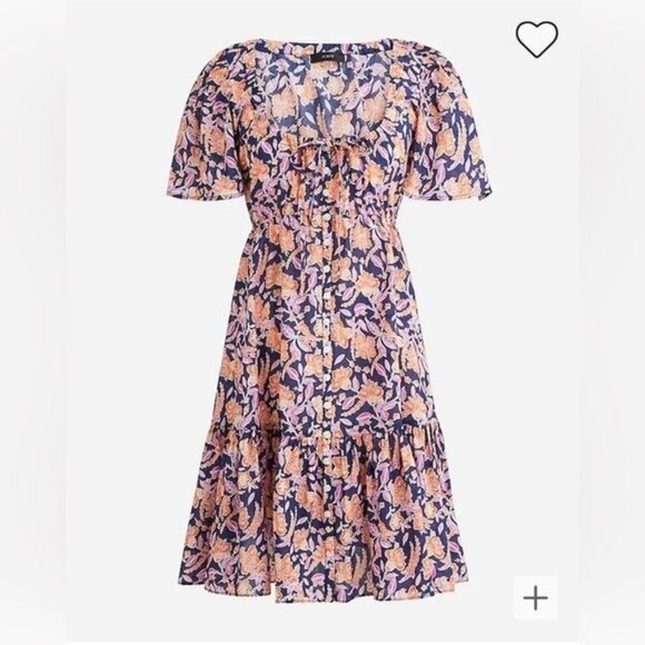 J. Crew Voile Beach Painted Block Print Floral Button Front Tiered Dress XS NWT - Picture 2 of 8